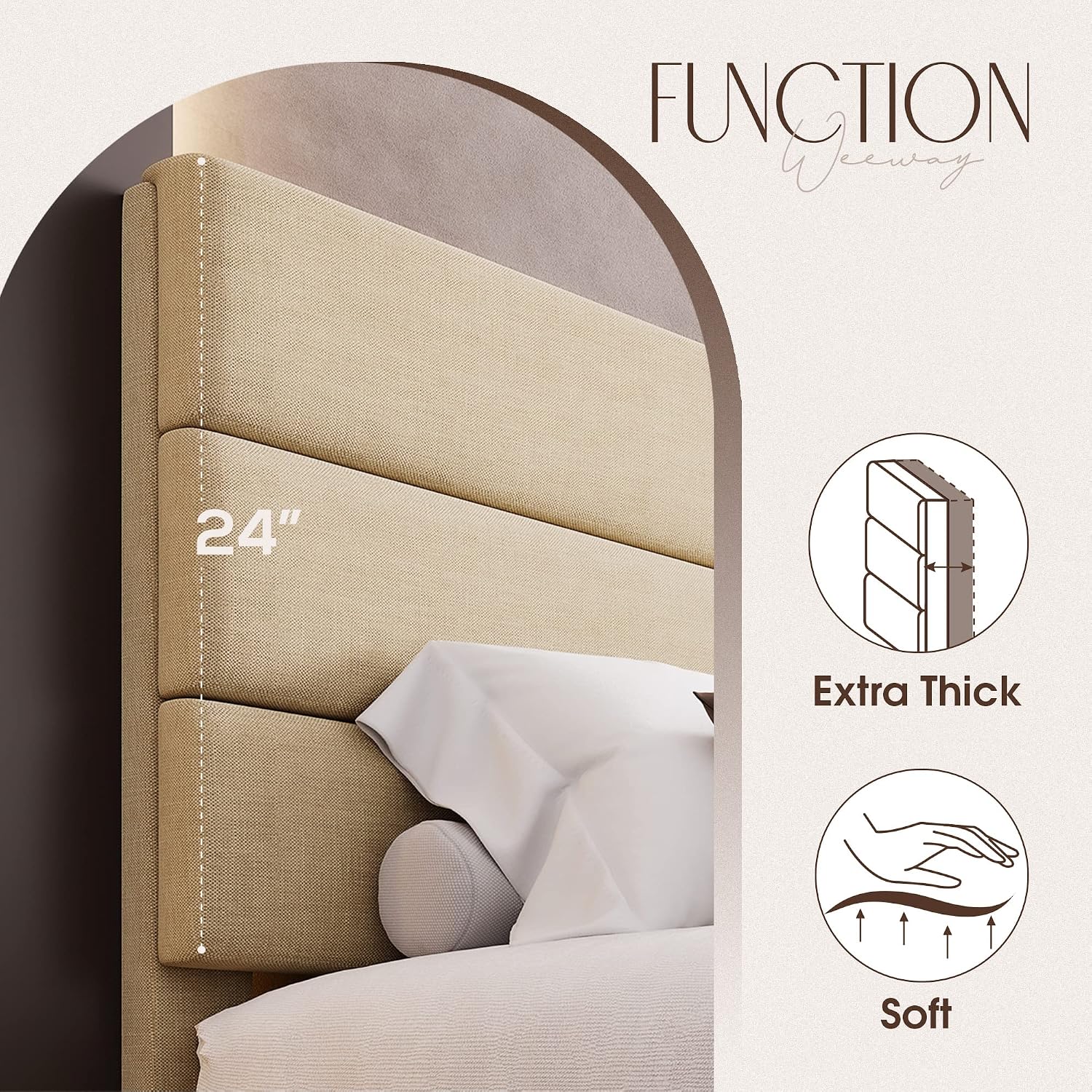 WEEWAY King Bed Frame Platform Bed with Linen Fabric Upholstered Headboard and Wooden Slats Support, Heavy Duty Mattress Foundation, No Box Spring Needed, Easy Assembly, Beige