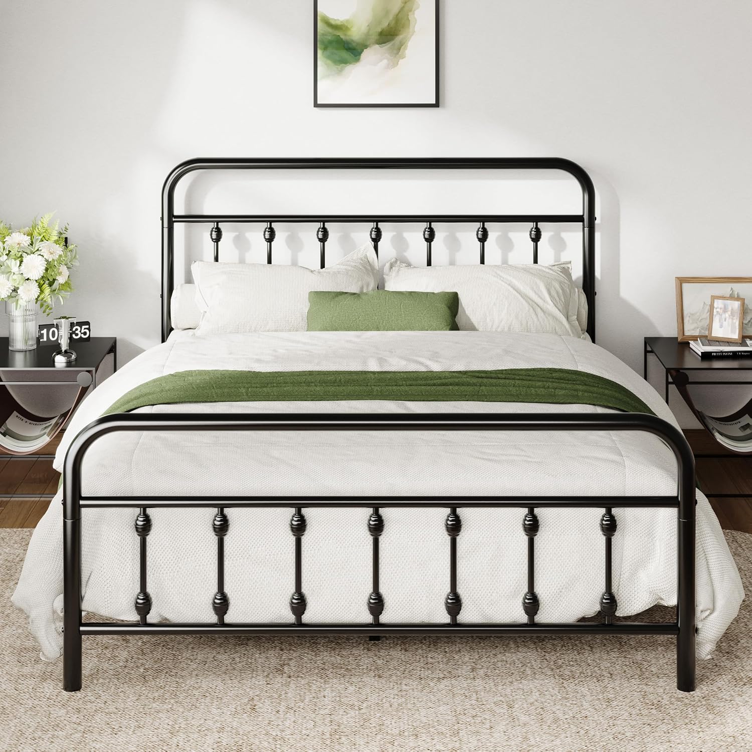 Allewie 14 Inches Full Size Metal Platform Bed Frame with Victorian Style Iron-Art Headboard/Footboard, Mattress Foundation, Easy Assembly, Under Bed Storage, No Box Spring Required, Black