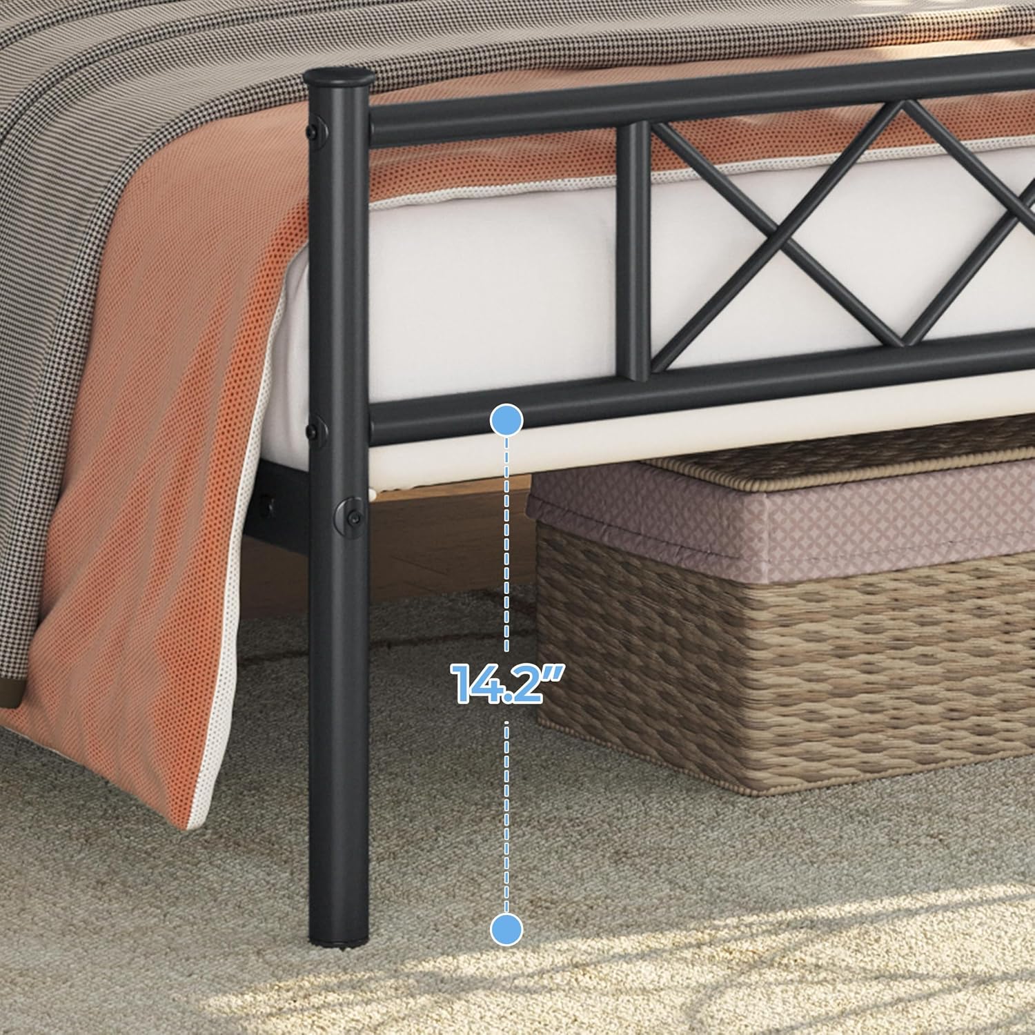 Yaheetech Black Twin Metal Platform Bed Frame Mattress Foundation with Headboard and Footboard Under Bed Storage Steel Slats No Box Spring Needed 2Pcs