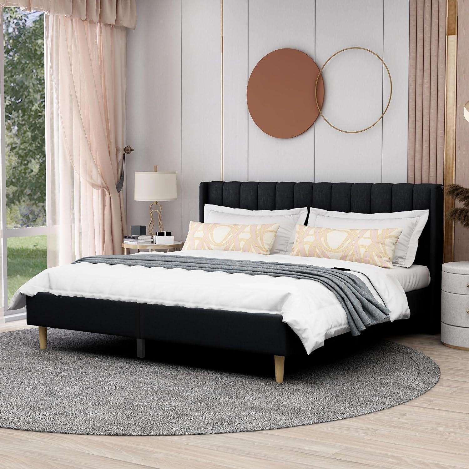 AGARTT Upholstered Platform Bed Frame King Size with Headboard and Footboard/Wooden Slats Support/No Box Spring Needed/Easy Assembly,Black Linen