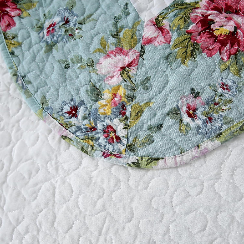 vctops 3-Piece Elegant Floral Embroidered Bedspread Coverlet Set 100% Cotton Reversible Patchwork 1 Quilt and 2 Pillow Shams Full/Queen, Flower G