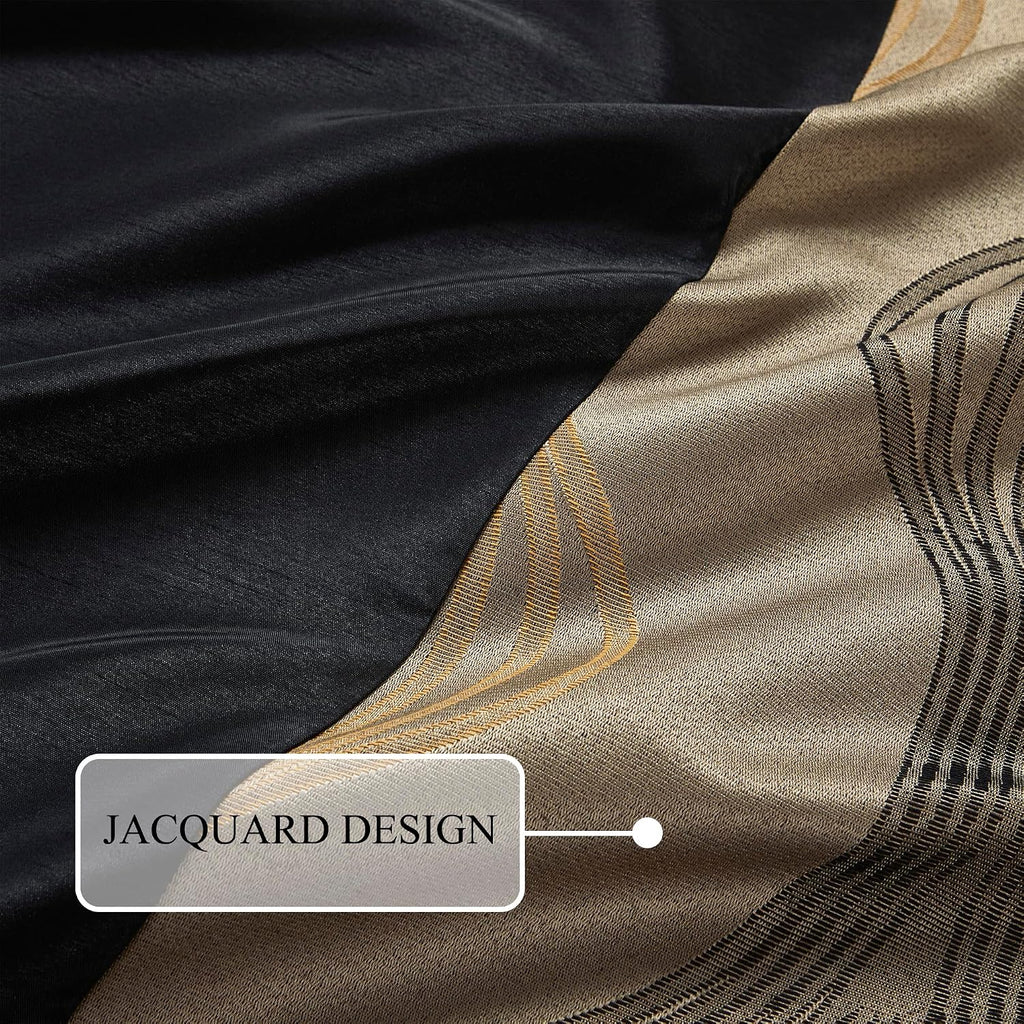 Stratford Park Black King Size Comforter Set, 7 Pieces Jacquard Bedding Sets with Comforter, Bed Skirt, Pillows & Shams, Lightweight Microfiber, Black and Gold, All Season Bedroom Home Décor