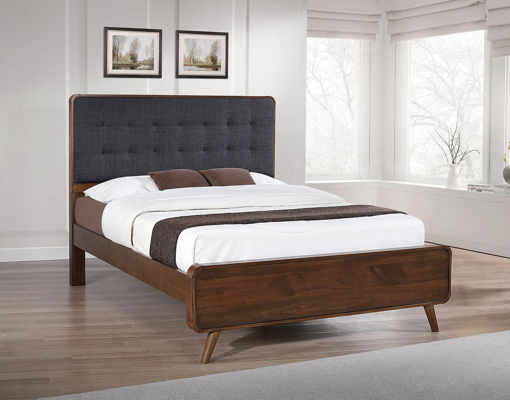 Coaster Home Furnishings - Robyn - Wood - Queen Platform Bed with Upholstered Headboard, Tapered Legs, Square Tufting - Bedroom - Dark Walnut - 205131Q