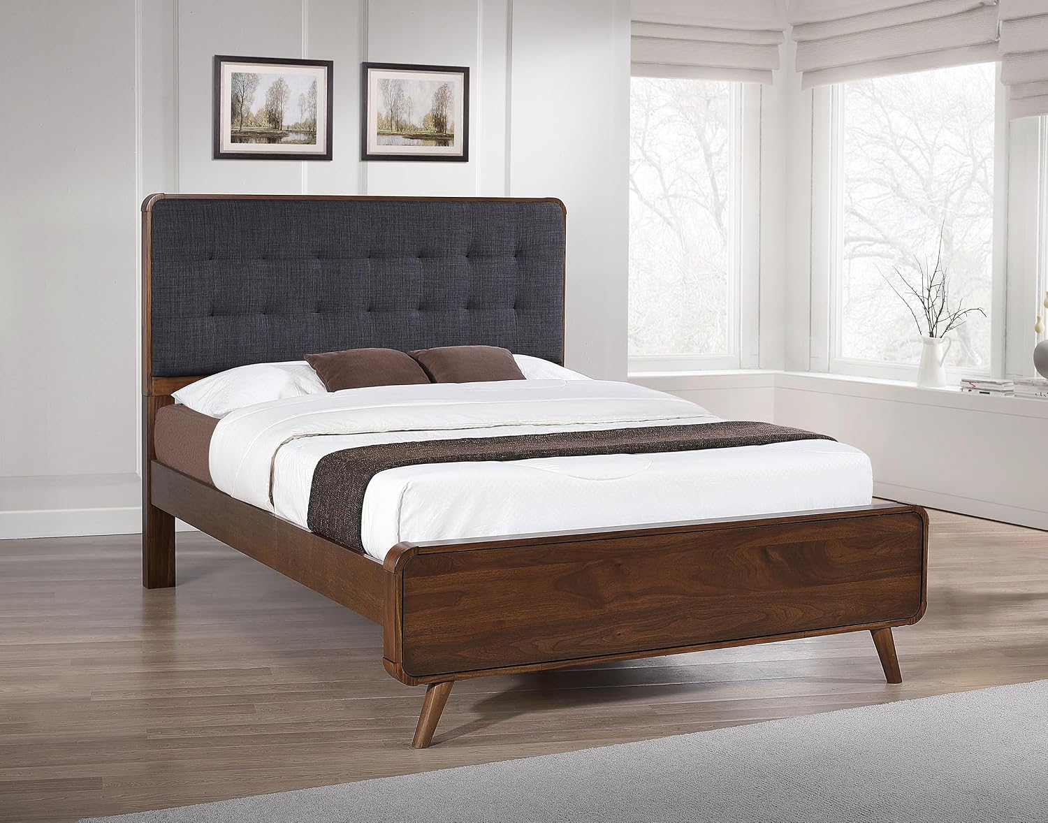 Coaster Home Furnishings - Robyn - Wood - Queen Platform Bed with Upholstered Headboard, Tapered Legs, Square Tufting - Bedroom - Dark Walnut - 205131Q