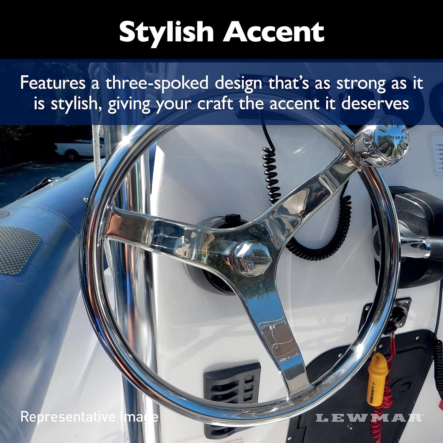 Lewmar Power Grip Boat Steering Wheel with 1/2' Welded Nut - 15.5' Diameter, Weather-Resistant Stainless Steel, Professional Knob with Ergonomic Finger Grips