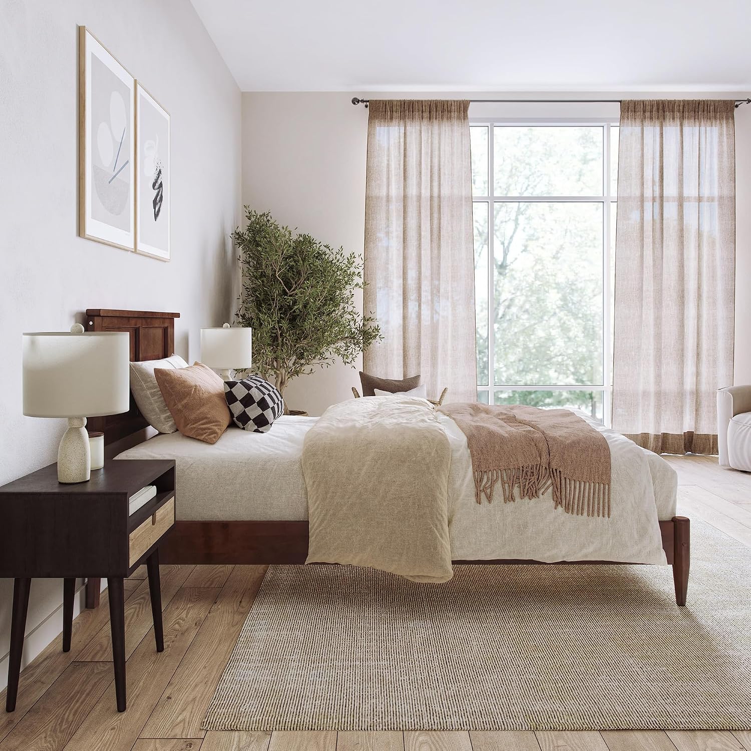 AFI, Charlotte Twin XL Solid Wood Low Profile Platform Bed, Walnut