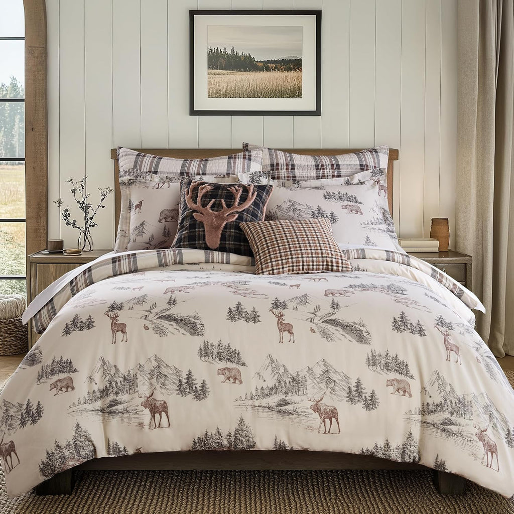 Levtex Home - Lodge Toile Comforter Set - King Comforter (106 x 94in.) Two King Pillow Cases (36 x 20in.) - Toile - Brown Ivory Charcoal - Cotton