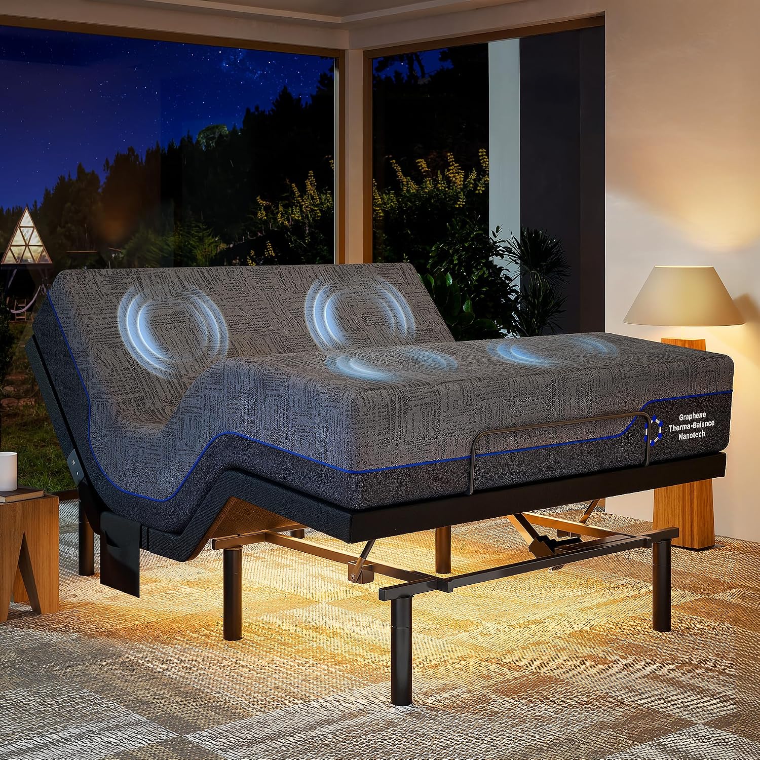 Marsail NS1 Massage Adjustable Base with Mattress Set, Queen Adjustable Bed Frame + 12-inch Cooling Gel Memory Foam Mattress, Dual Motor Bed Frame with Wireless Remote, CertiPUR-US Certified