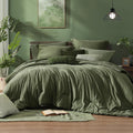Monbix Super King Comforter Set, Olive Green Cationic Dyeing Bedding Set Reversible, Bed in a Bag 7 Pieces with Comforter, Sheets, Pillowcases & Shams