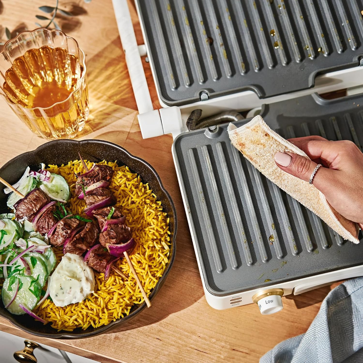 Panini Press Indoor Grill 2-in-1 Electric Contact Grill with Removable Nonstick Plates, 1200W Adjustable Temperature Sandwich Maker (White Icing)