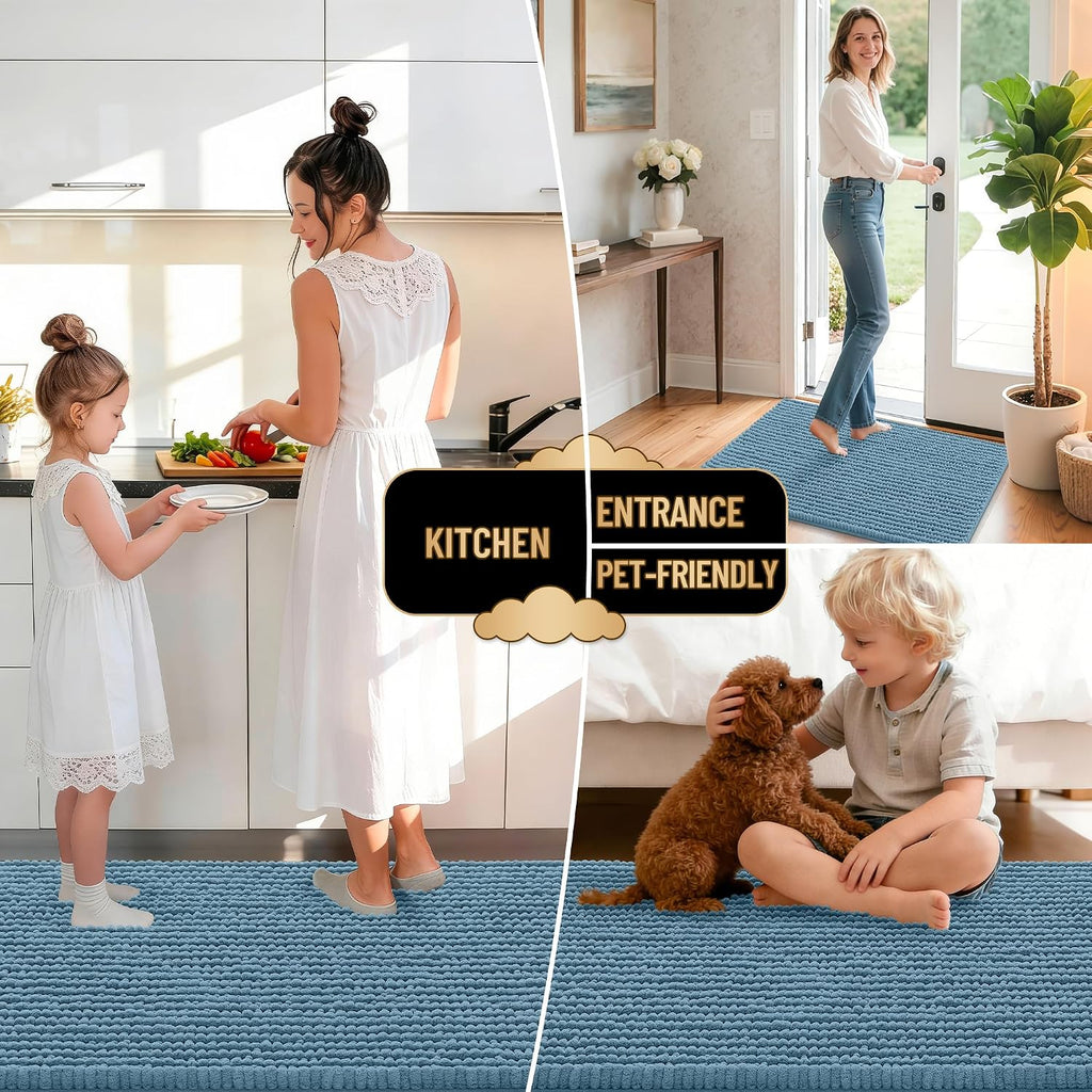 OLANLY Thick Large Bathroom Rugs 70x46, Extra Soft Absorbent Chenille Bath Rugs, Rubber Backing, Machine Wash Dry, Bath Mats for Bathroom Floor, Tub and Shower, Home Decor Accessories, Airy Blue