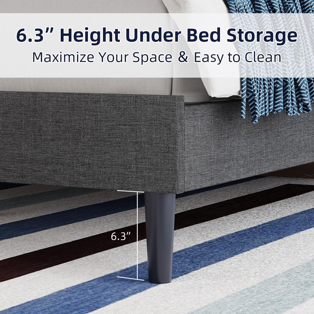 BarnFurin King Size Platform Bed Frame, Fabric Upholstered Bed with Button Tufted Headboard, Adjustable Headboard Design, Easy Assembly, No Box Spring Required, Dark Grey