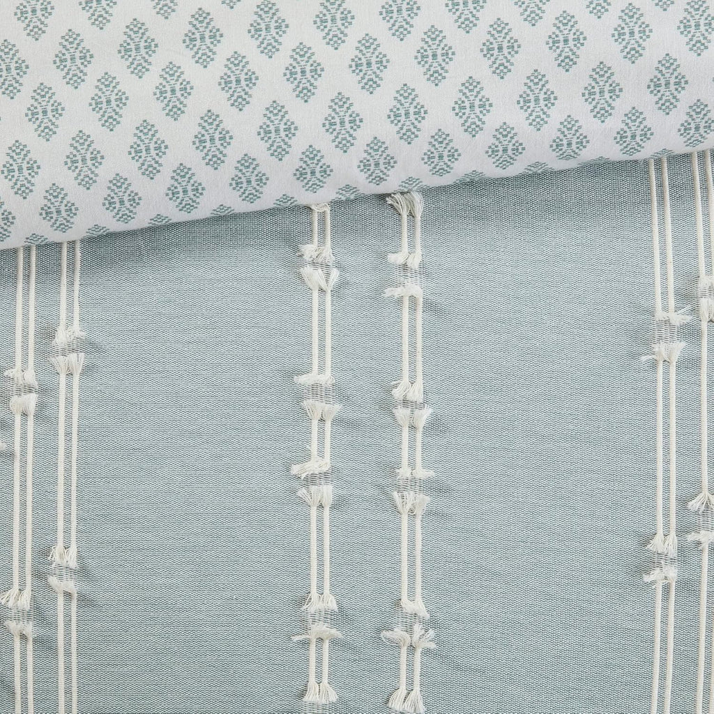 INK+IVY Cotton Duvet Cover Queen Size - 100% Cotton Duvet Cover Set, Boho Bedding Set for All Seasons Farmhouse Bedding Duvet & Sets with 2 Pillowcase, Jacquard Stripes, Aqua 3 Piece Full/Queen