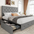 Allewie Upholstered Full Size Platform Bed Frame with 4 Storage Drawers and Headboard, Diamond Stitched Button Tufted, Mattress Foundation with Wooden Slats Support, No Box Spring Needed, Light Grey