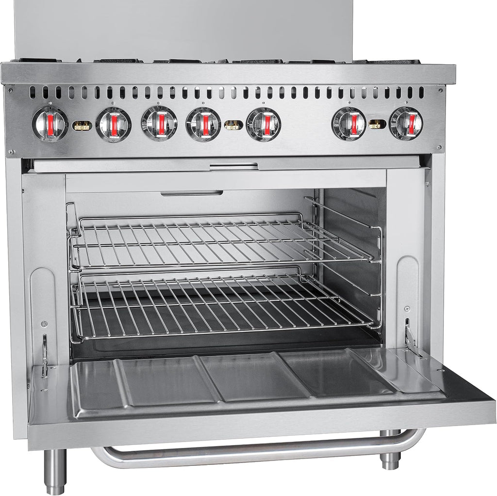 KoolMore 36 in. 6 Burner Commercial Liquid Propane Range with Oven (KM-CR36-LP)