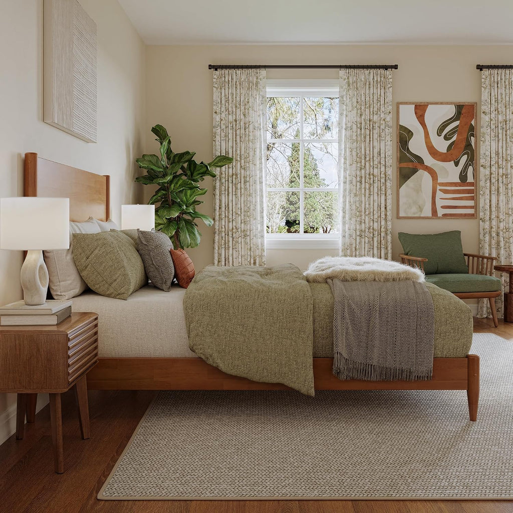 AFI, Pasadena Queen Solid Wood Low Profile Platform Bed, Light Toffee