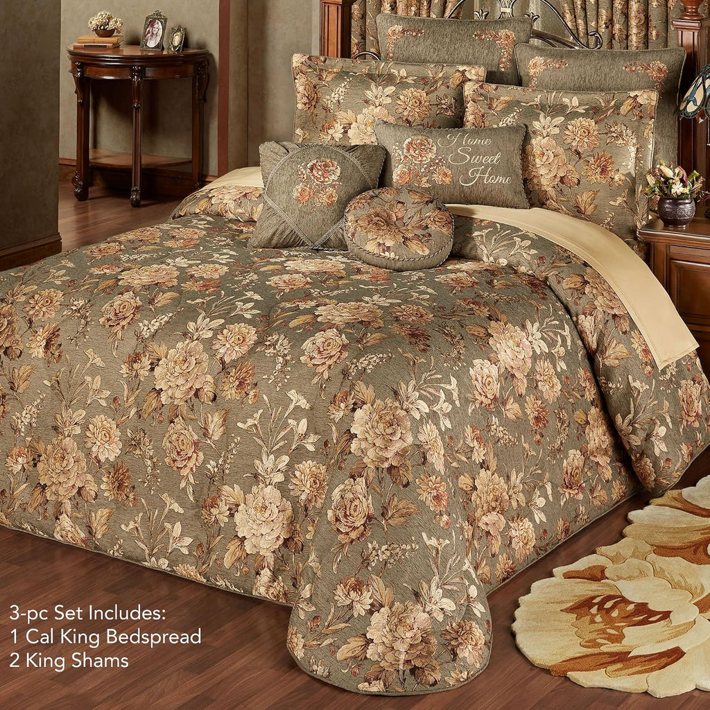 Rhapsody Floral Luxury Bedding | 3 Piece Oversized Bedspread Set: Cal King Bedspread, 2 King Shams, | California King | Sophisticated | Flower | Woven | Rich Stately Elegant | Traditional Style
