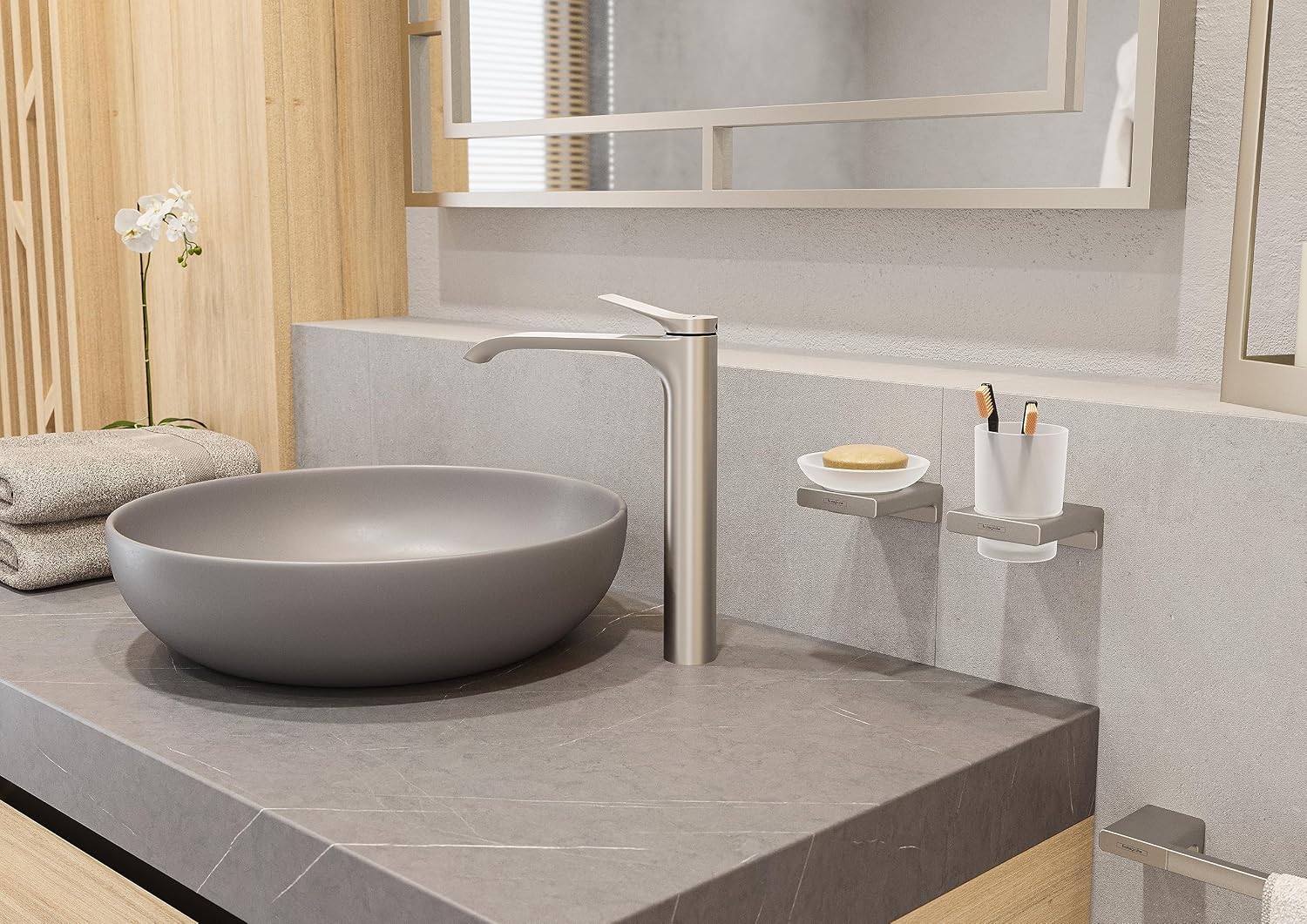 hansgrohe AddStoris Modern Towel Bar, 24' in Brushed Nickel, 41747820