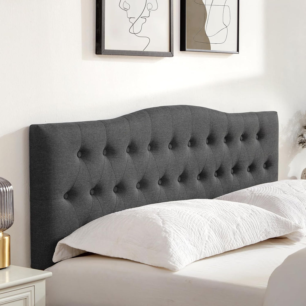 Huatean Home Tufted Upholstered Headboard King Size, Sturdy and Durable Solid Wood Bed headboard, Fabric Headboard Adjustable Height from 37' to 51', Modern Button Diamond Design Head Board, Black