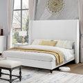 PaPaJet Full Size Bed Frame with 51.2' Wingback Headboard,Line Upholstered Platform Bed,Solid Wood Legs,No Box Spring Needed,Noise-Free&Easy Assembly,for Teen Girls, Dorm, Small Bedroom,White