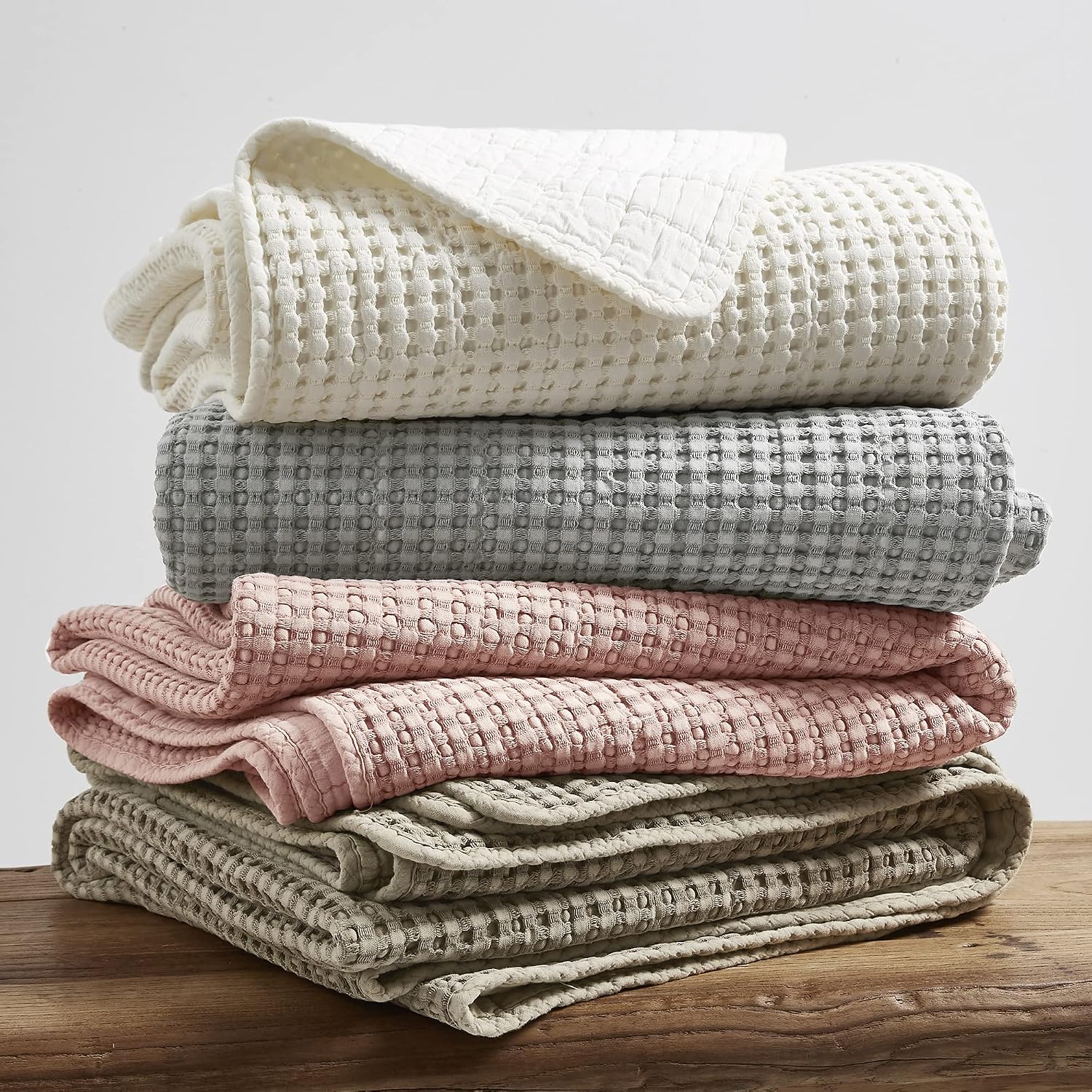 Levtex Home Mills Waffle King/Cal King Quilt Set (106x92in) with 2 Pillow Shams (36x20in) - Cream - Cotton Waffle King Size Quilt Bedding Set - Lightweight, Soft, Pre-Washed