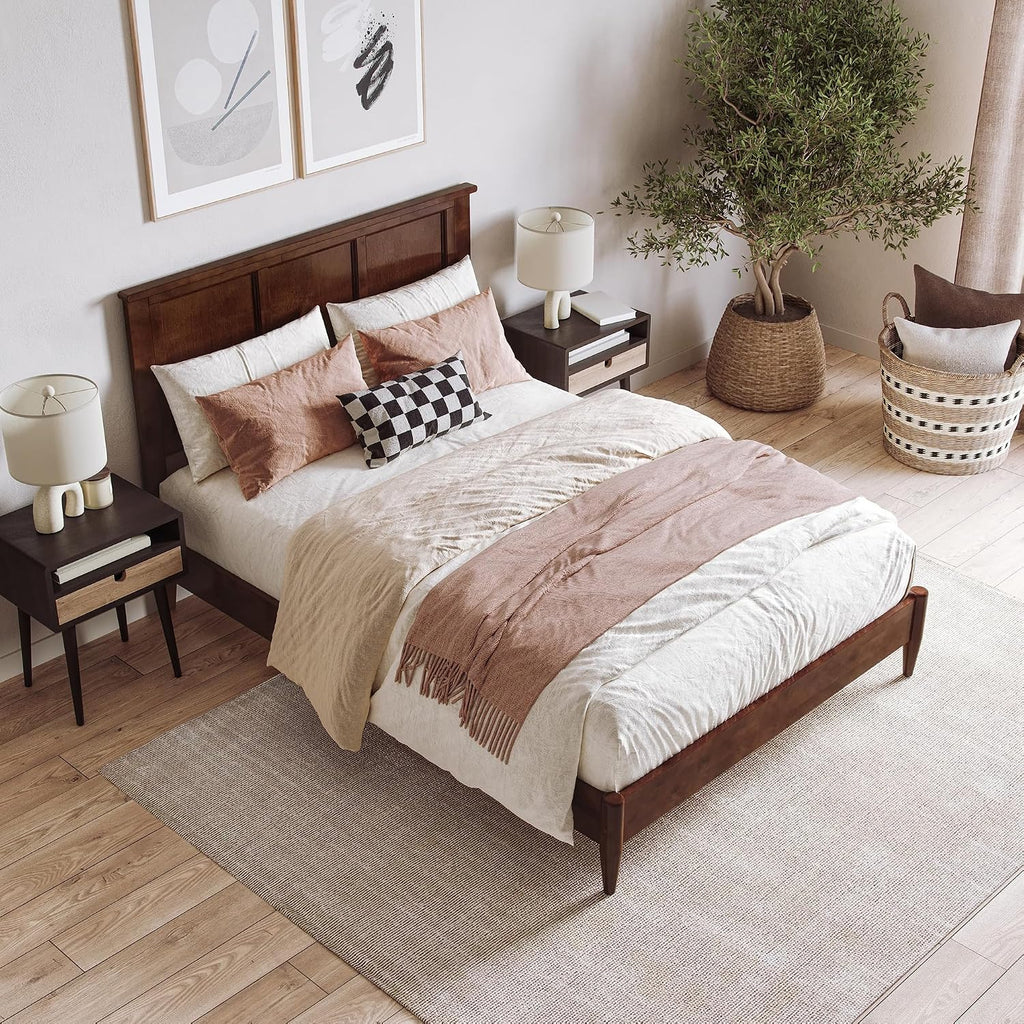 AFI, Charlotte Full Solid Wood Low Profile Platform Bed, Walnut