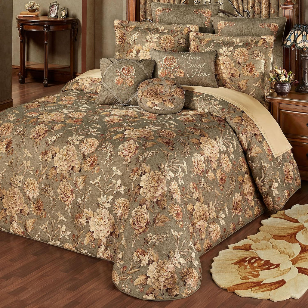 J. Queen New York Rhapsody Floral Luxury Bedding | 3 Piece Oversized Bedspread Set: King Bedspread, 2 King Shams, | Sophisticated | Flower | Woven | Rich Stately Elegant | Traditional Style