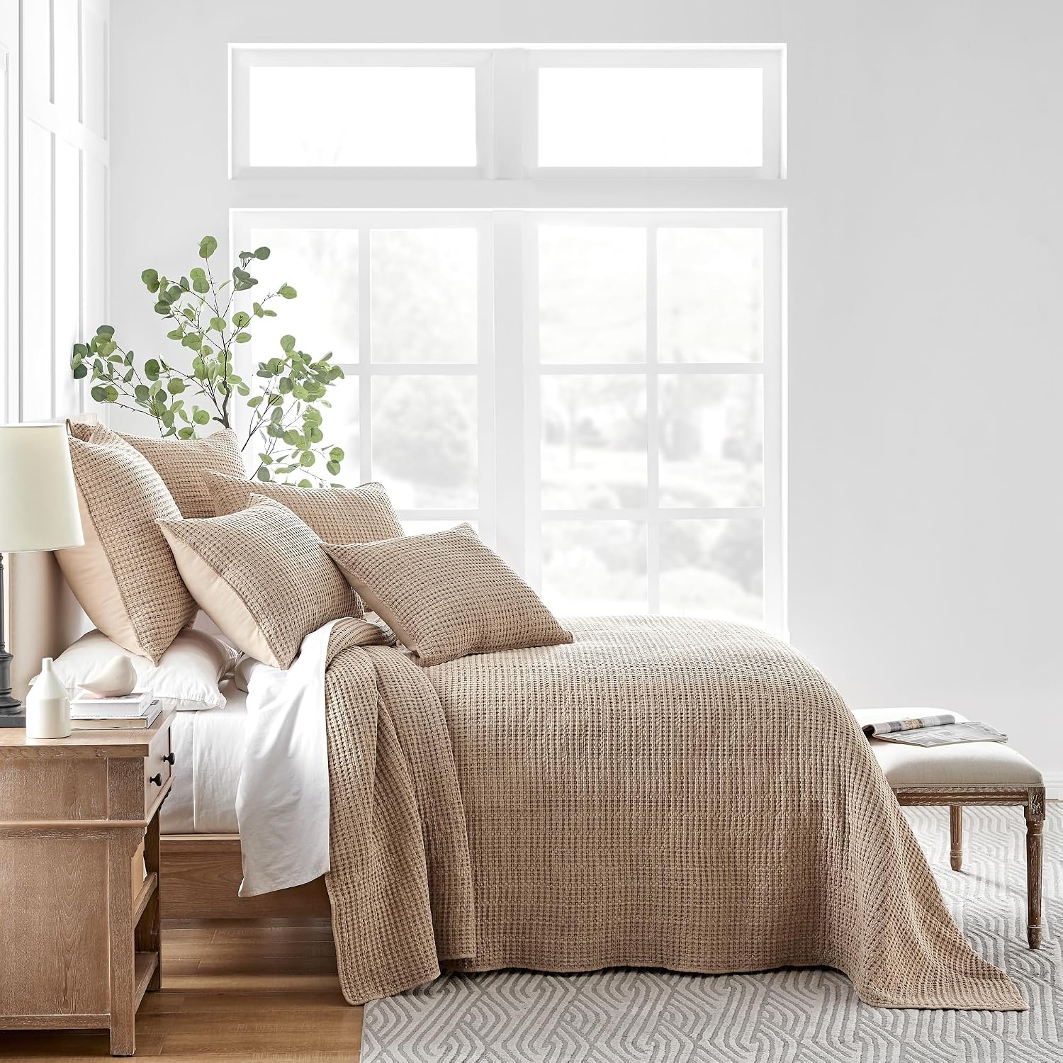 Levtex Home Mills Waffle Queen Bedspread Set (106x106in) with 2 Pillow Shams (26x20in) - Blush - Cotton Waffle Queen Size Bedspread Set - Lightweight, Soft, Pre-Washed
