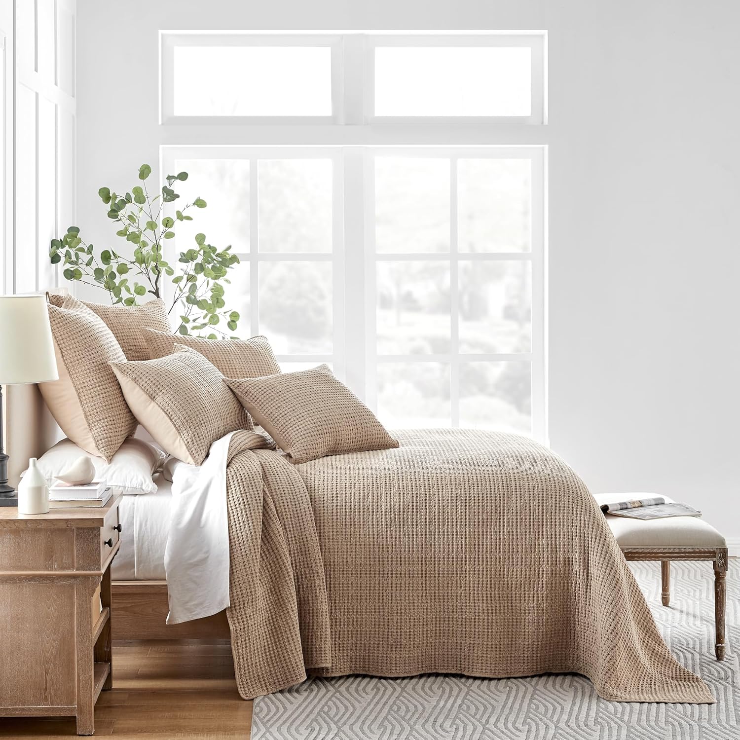Levtex Home Mills Waffle Full Bedspread Set (100x104in) with 2 Pillow Shams (26x20in) - Blush - Cotton Waffle Full Size Bedspread Set - Lightweight, Soft, Pre-Washed