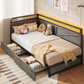 ANCTOR Twin XL Corner Bed Frame with Storage Drawers, Daybed with LED Lights and Charging Station, No Box Spring Needed, Heavy Duty, Easy Assembly for Living Room, Bedroom and Guest Room, Grey