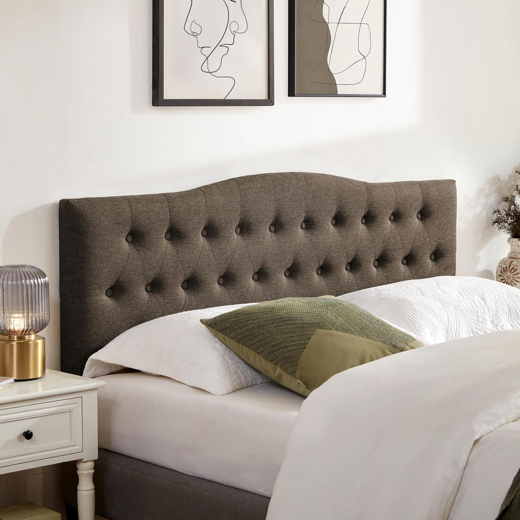 Huatean Home Tufted Upholstered Headboard King Size, Sturdy and Durable Solid Wood Bed headboard, Fabric Headboard Adjustable Height from 37' to 51', Modern Button Diamond Design Head Board, Chocolate