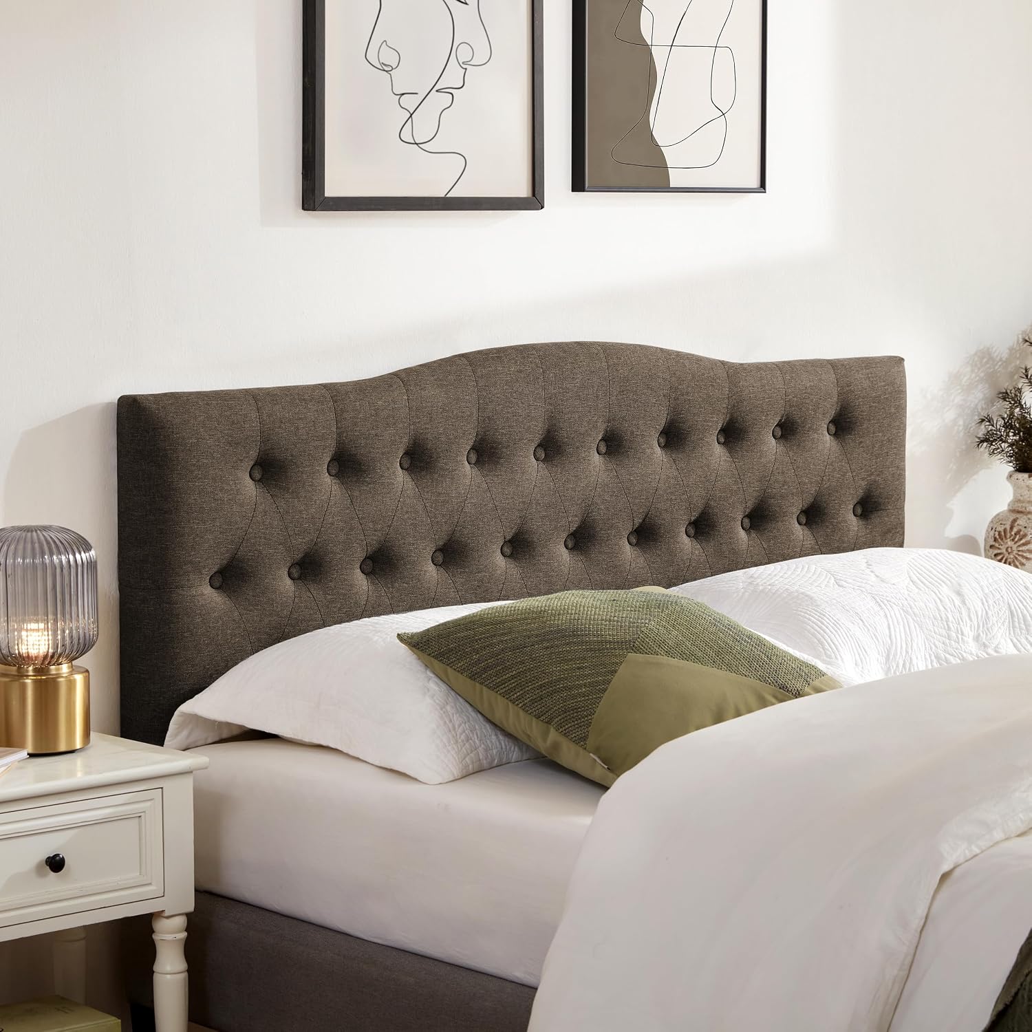 Huatean Home Tufted Upholstered Headboard King Size, Sturdy and Durable Solid Wood Bed headboard, Fabric Headboard Adjustable Height from 37' to 51', Modern Button Diamond Design Head Board, Chocolate