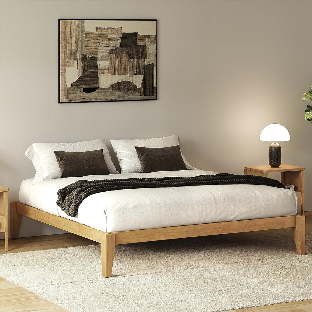 Thor Premium Solid Wood Bed Frame Queen, Japanese Joinery Bed Frame with Wood Slat Support, Platform Bed, No Box Spring Needed, Easy Assembly, Minimalist & Modern Style (Light Oak)