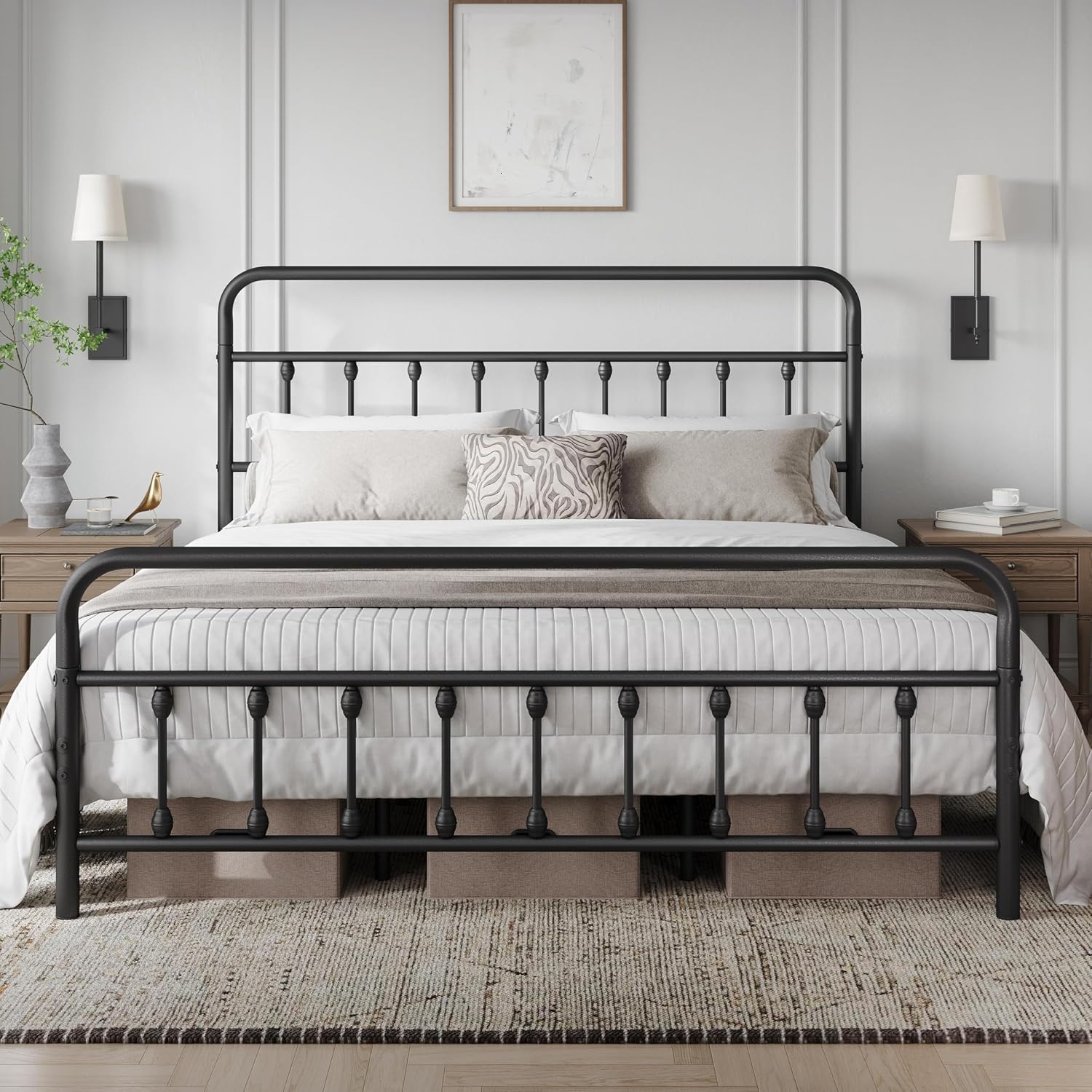 Yaheetech Victorian Vintage King Metal Platform Bed Frame, Classic Iron Art Headboard & Footboard, Stable & Noiseless, 12.6 Inch Under Bed Storage, No Box Spring Needed, Easy Assembly, Black