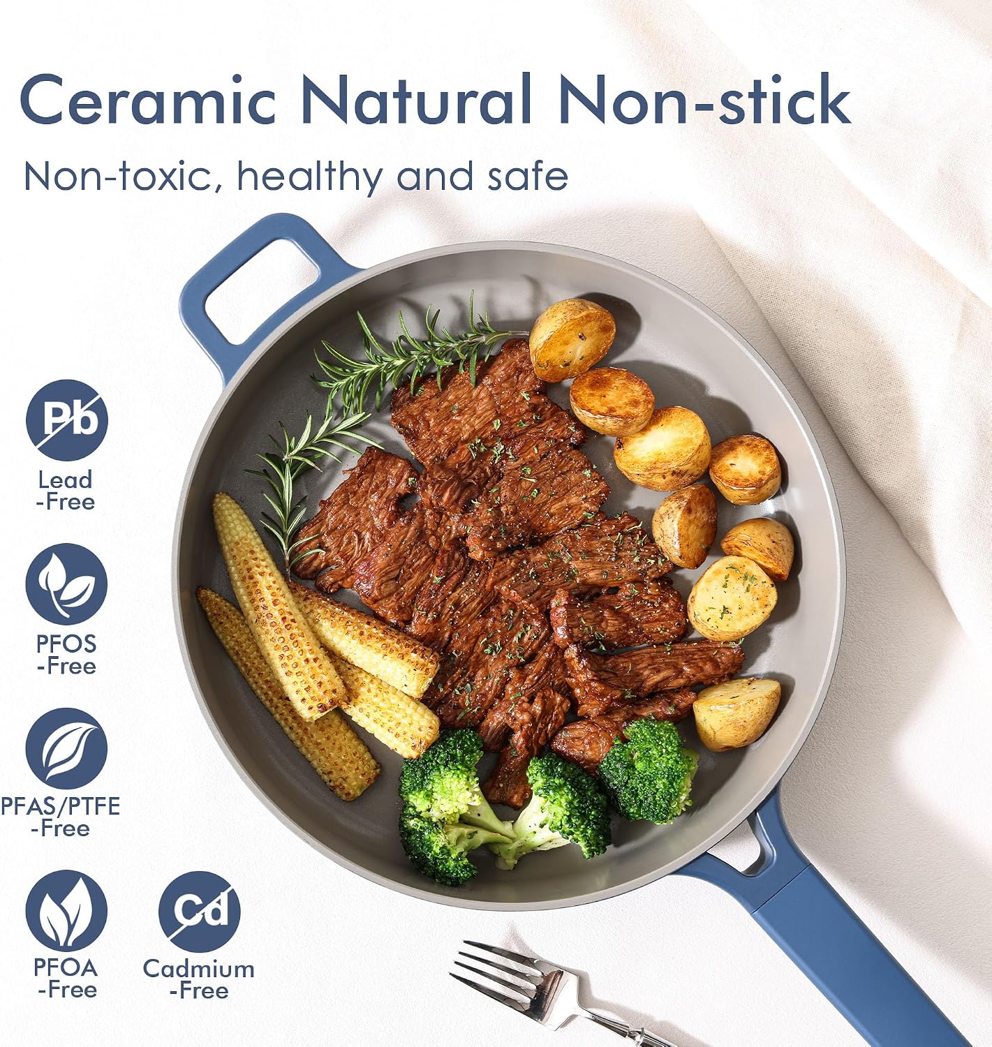 SENSARTE Ceramic Nonstick Cookware Set 15 Piece, includes 5 Qt Ceramic Nonstick Frying Pan Skillet with Lid