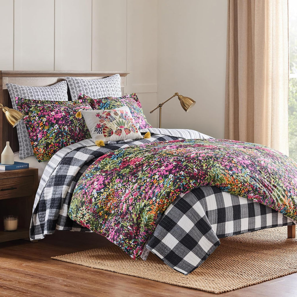 Levtex Home - Basel Duvet Set - King Duvet Cover (160x94in.) + Two King Pillow Cases (36x20in.) - Multicolor Floral - Cotton