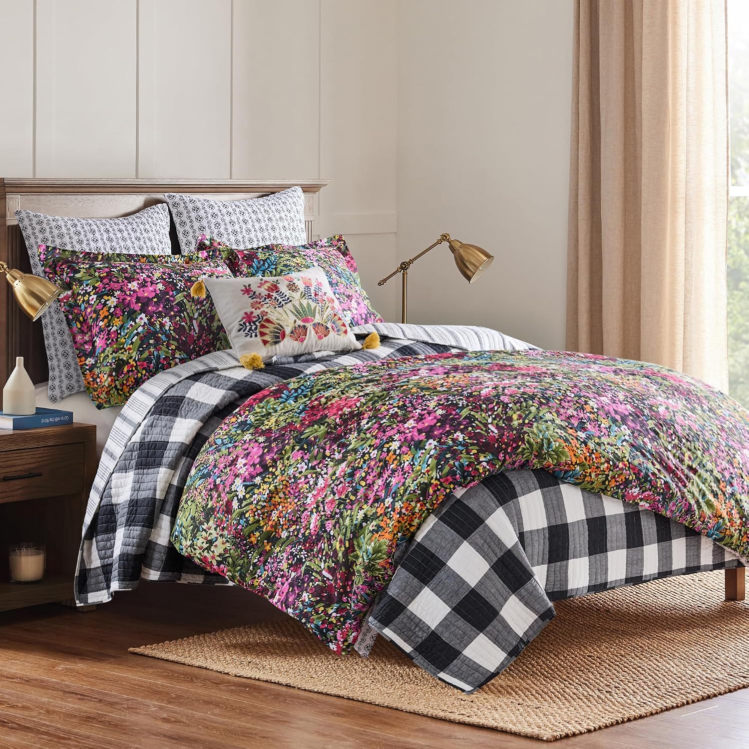 Levtex Home - Basel Comforter Set - Twin Comforter (68x88in.) + One Standard Pillow Case (26x20in.) - Multicolor Floral - Cotton