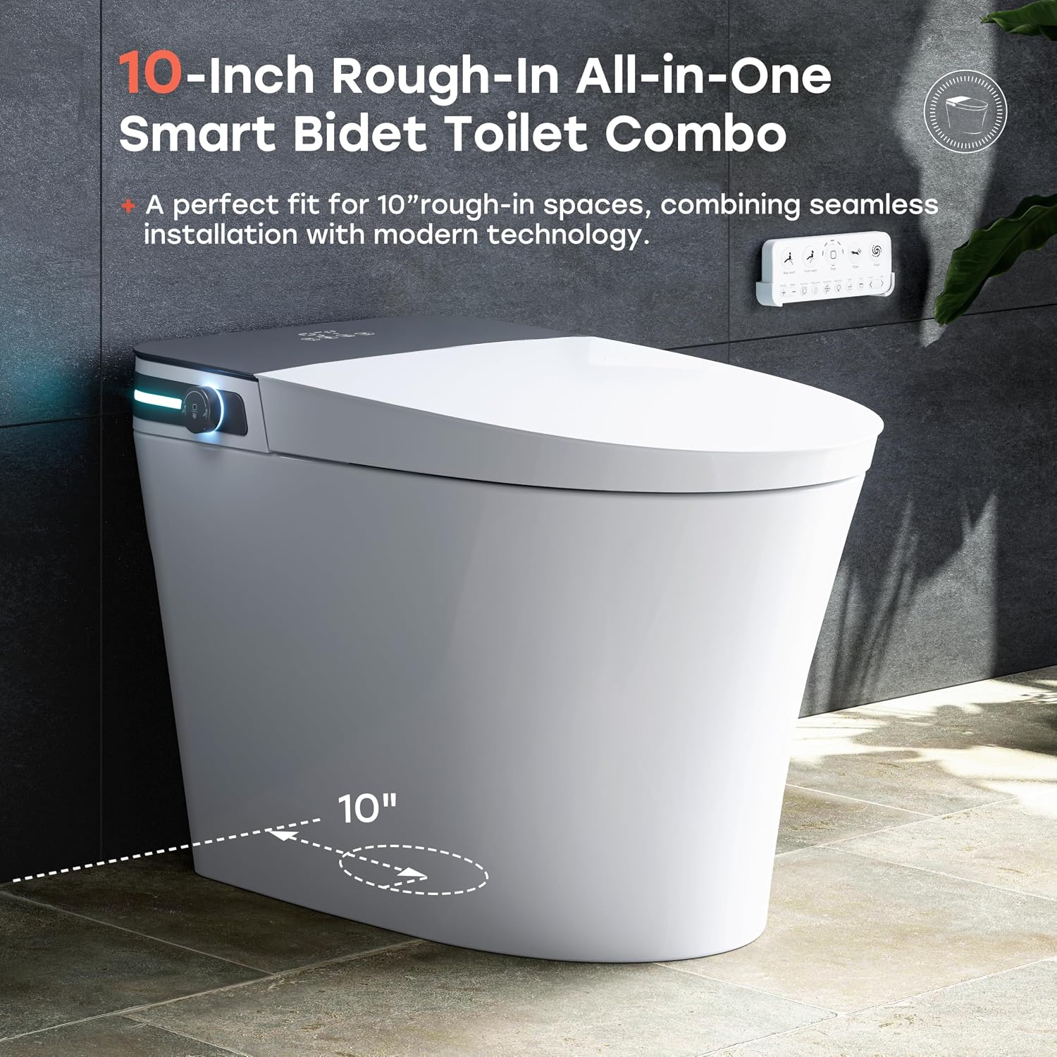 HOROW Bidet Toilet 10' Rough-in, Smart Toilet with Bidet Built-in, Instant Warm Water, Elongated Heated Seat, Dryer, Blackout Flushing and Deodorization