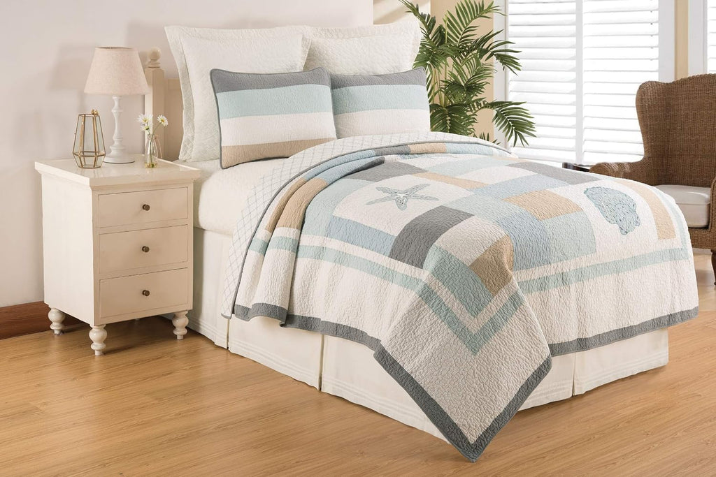 C&F Home Driftwood Shores 3-Piece Full/Queen Quilt Set Versatile Summer Nautical Coastal Beach House Starfish Reversible Machine Wash Lightweight Coverlet Comforter Bedroom Bedding Decor Decoration