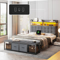 EnHomee Full Size Bed Frame with Headboard and 60' W Bed End Stool, 2 Drawers & LED & Charging Port Full Bed Frame with Storage Built in Charging Station,NO Noise,No Box Spring Needed,Gray