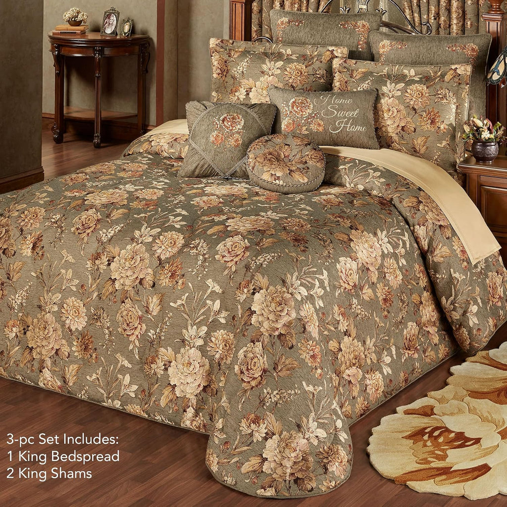 J. Queen New York Rhapsody Floral Luxury Bedding | 3 Piece Oversized Bedspread Set: King Bedspread, 2 King Shams, | Sophisticated | Flower | Woven | Rich Stately Elegant | Traditional Style