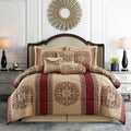 Stratford Park Gold/Wine Bedroom Comforter Sets Queen, 7 Piece, Burgundy Home Decor, Premium Lightweight Microfiber, Bedskirt, Pillows & Shams