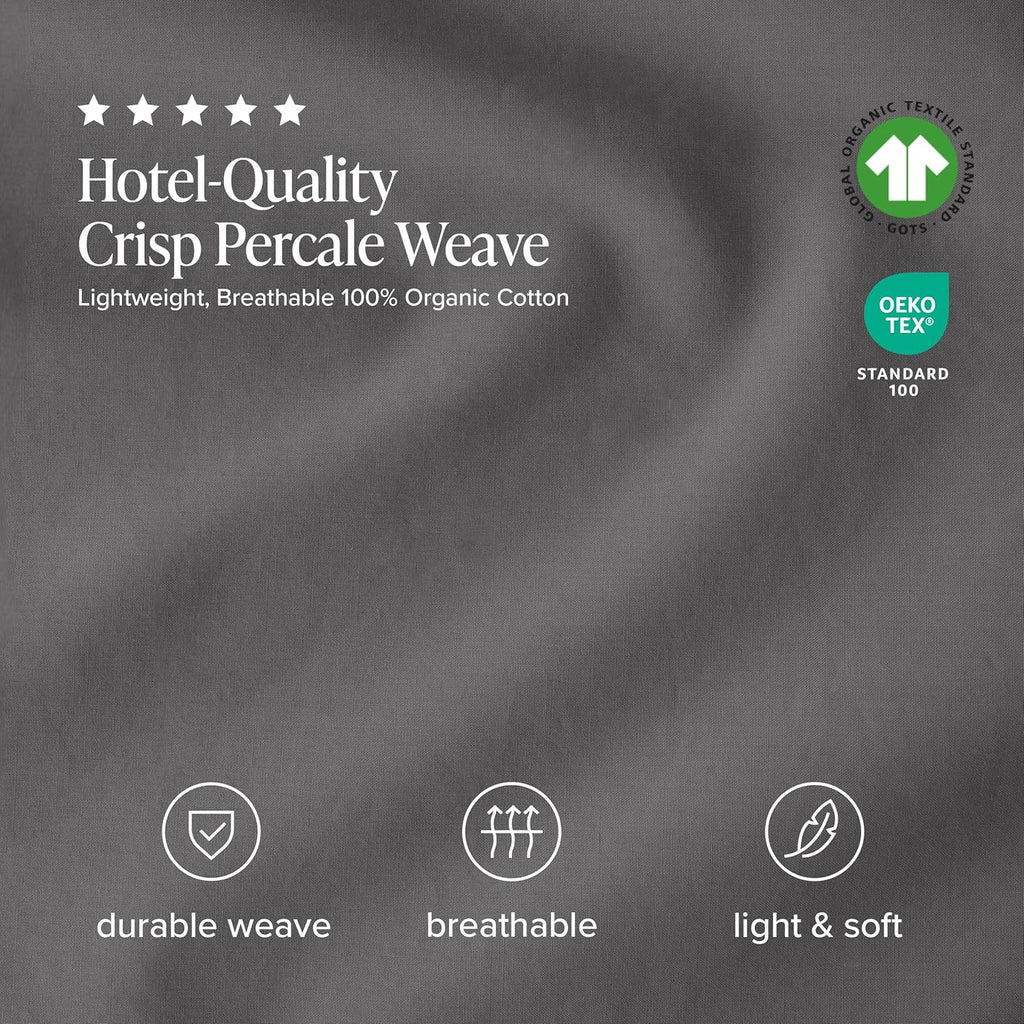 Bare Home 100% Organic Cotton Split Head Flex King Sheet Set - Crisp Percale Weave - Lightweight & Breathable - Bedding Sheets & Pillowcases (Split Head Flex King, Grey)