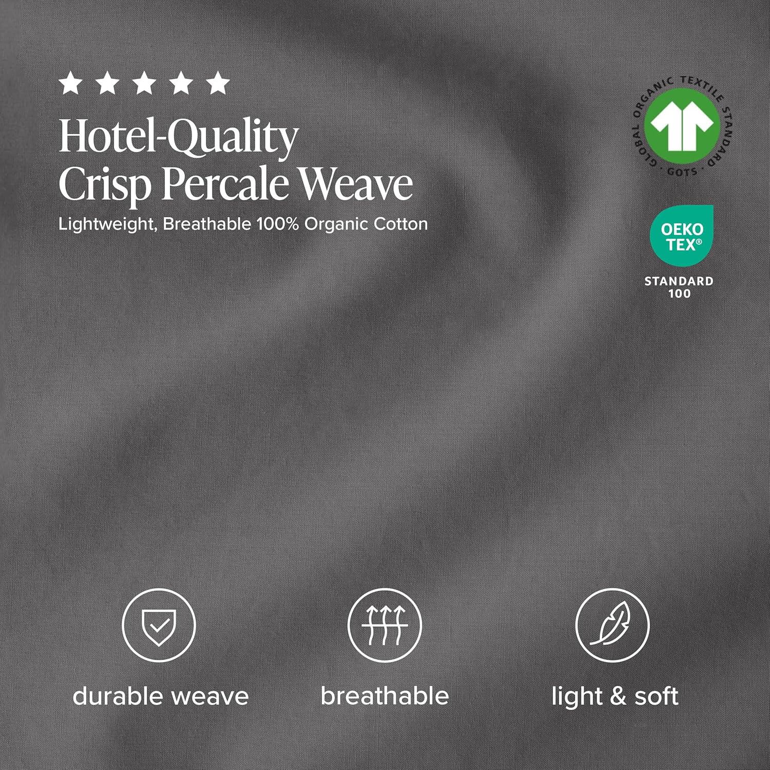 Bare Home 100% Organic Cotton Split Head Flex King Sheet Set - Crisp Percale Weave - Lightweight & Breathable - Bedding Sheets & Pillowcases (Split Head Flex King, Grey)