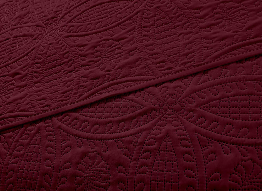 Chezmoi Collection Austin 3-Piece Oversized Bedspread Coverlet Set (Queen, Burgundy) (Pack of 6)