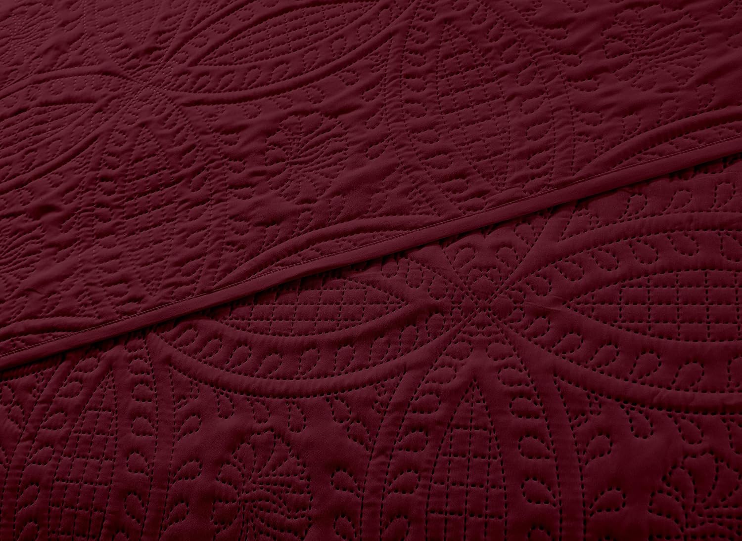 Chezmoi Collection Austin 3-Piece Oversized Bedspread Coverlet Set (Queen, Burgundy) (Pack of 6)