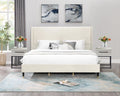 Roundhill Furniture Arles 3-Piece Upholstered Bedroom Set, Wingback Platform Bed with Two Nightstands, Beige Velvet, King