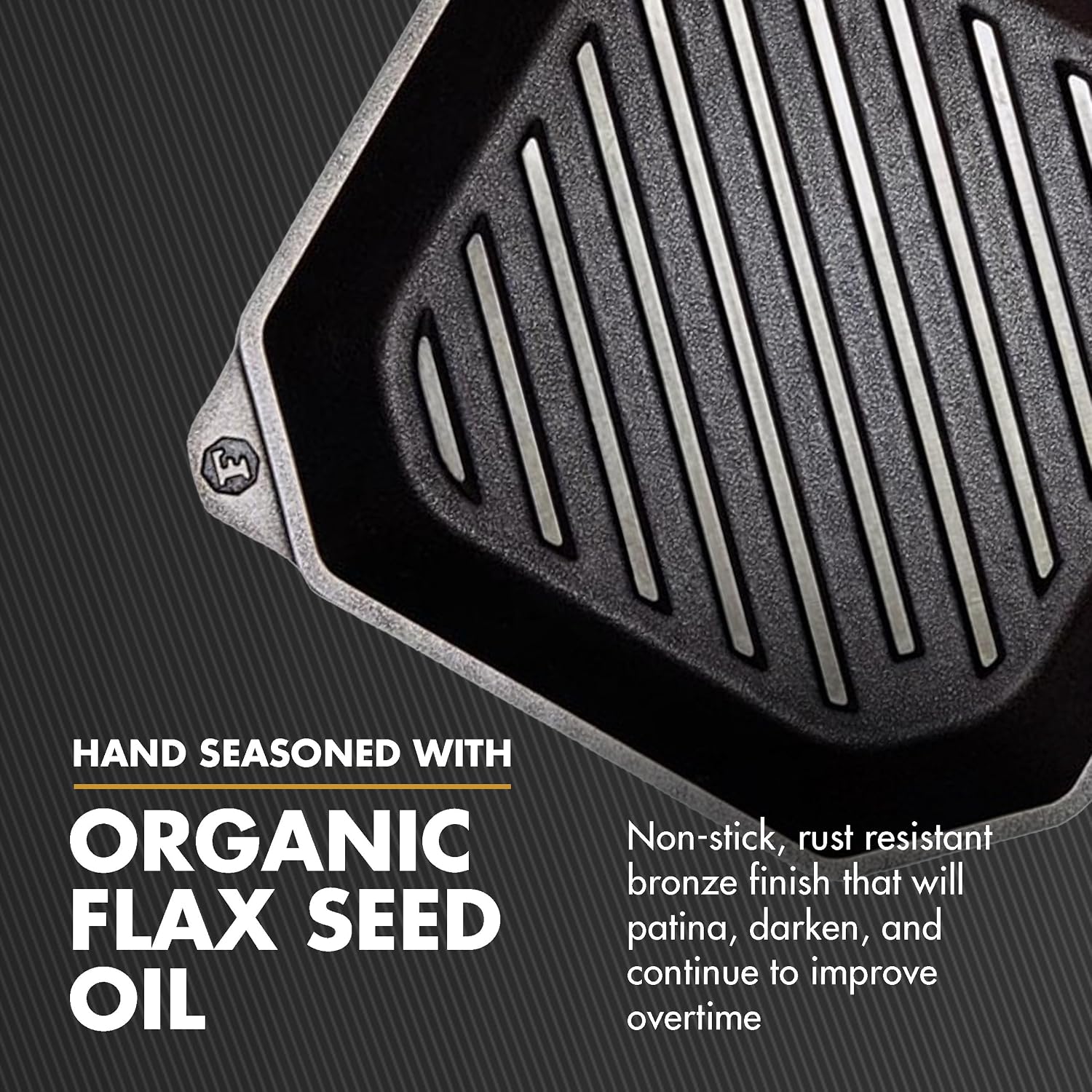 FINEX 10' Cast Iron Grill Pan, Grill Pans with Superior Heat Distribution, Near Non-Stick for Easy Cleaning, Cast Iron Grill Pan, For Indoor & Outdoor Grilling, Pre-Seasoned with Flaxseed Oil