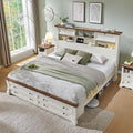 T4TREAM Farmhouse Queen Size Bed Frame with 54' Tall Headboard, Wood Platform Bed Frame with 18' Tall Roman Column Decoration Footboard & 2 Large Storage Drawers, No Box Spring Needed(Antique White)