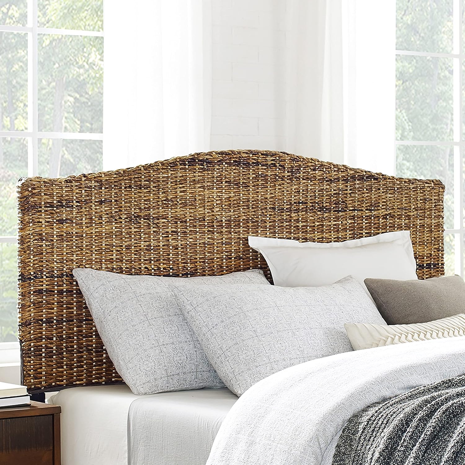 Crosley Furniture Serena Handwoven Natural Fiber Rattan Bed Headboard, Banana Leaf, King